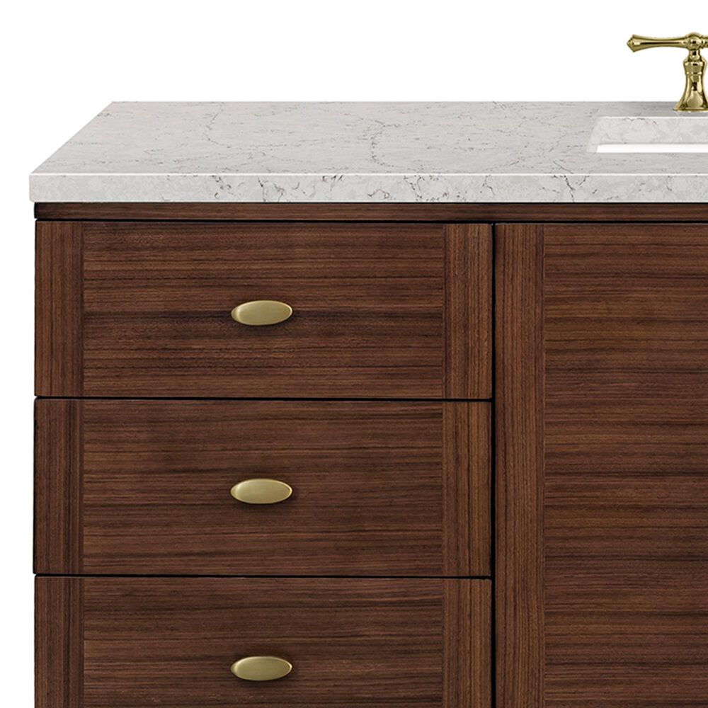 James Martin Vanities Amberly 60&quot; Single Bathroom Vanity in Walnut with 3 cm Eternal Jasmine Pearl Quartz Top and Rectangular Sink, , large