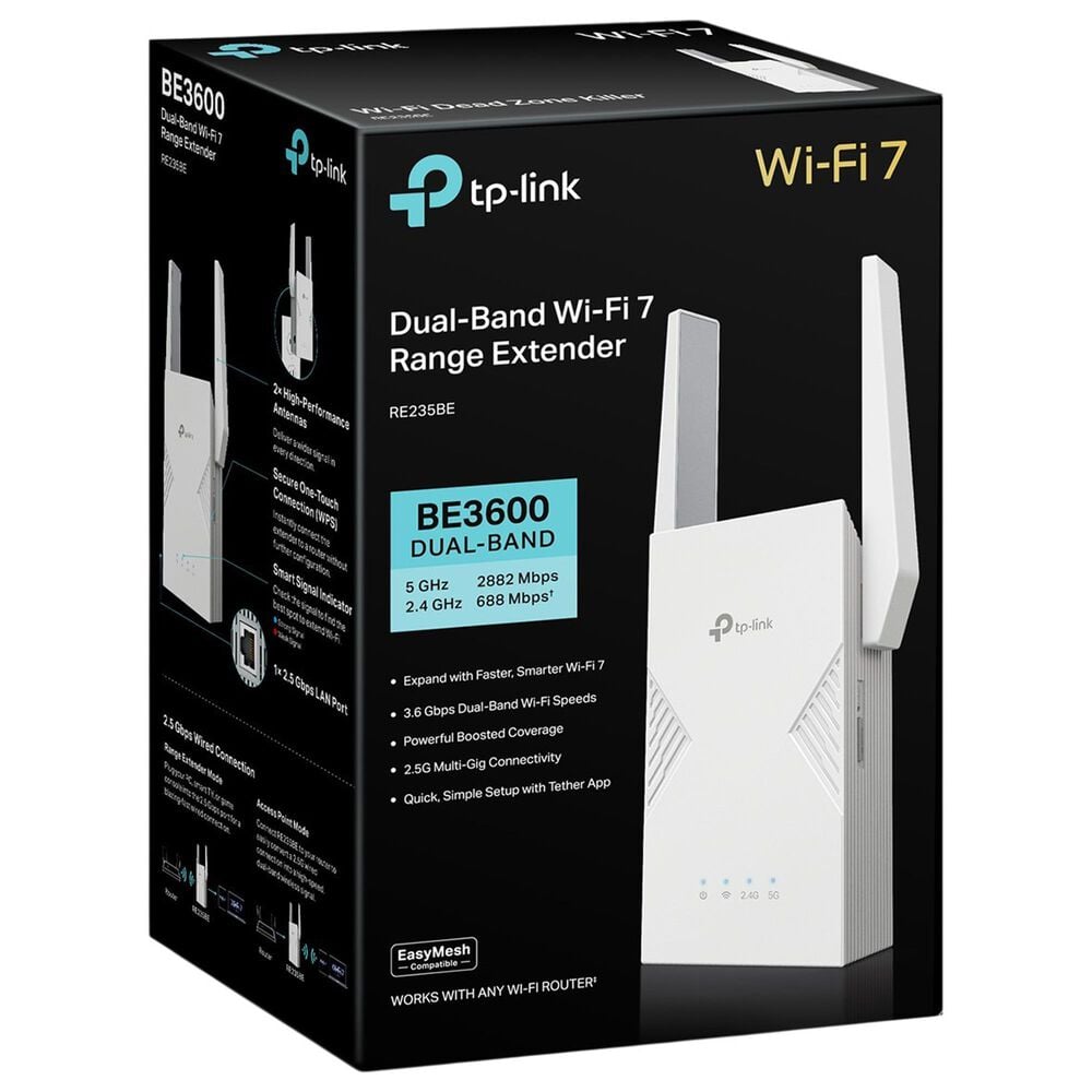 TP-Link Archer RE235BE Dual-Band Wi-Fi 7 Range Extender in White, , large