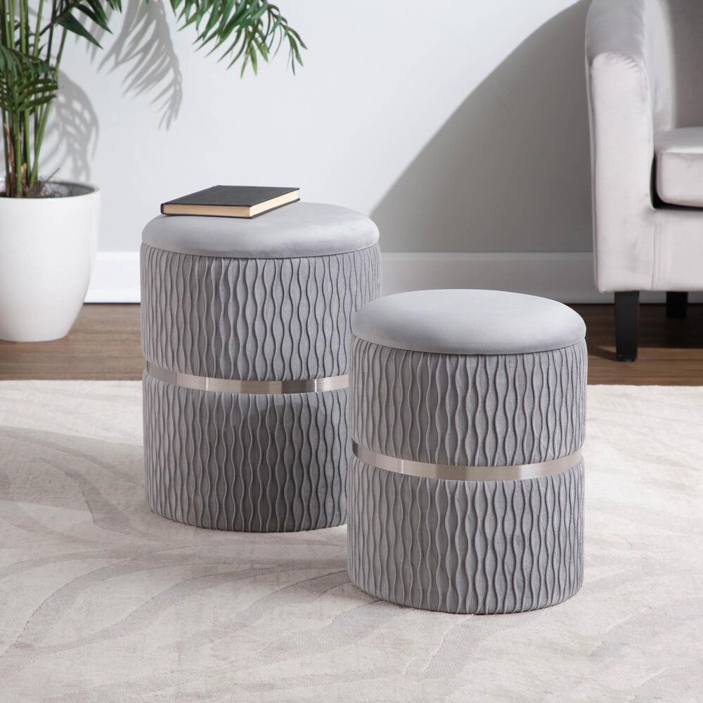 Lumisource Cinch 2-Piece Nesting Ottoman Set in Silver, , large