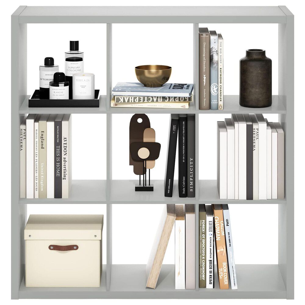 HOMLUX 9-Cube Reversible Open Back Bookshelf in Light Grey, , large