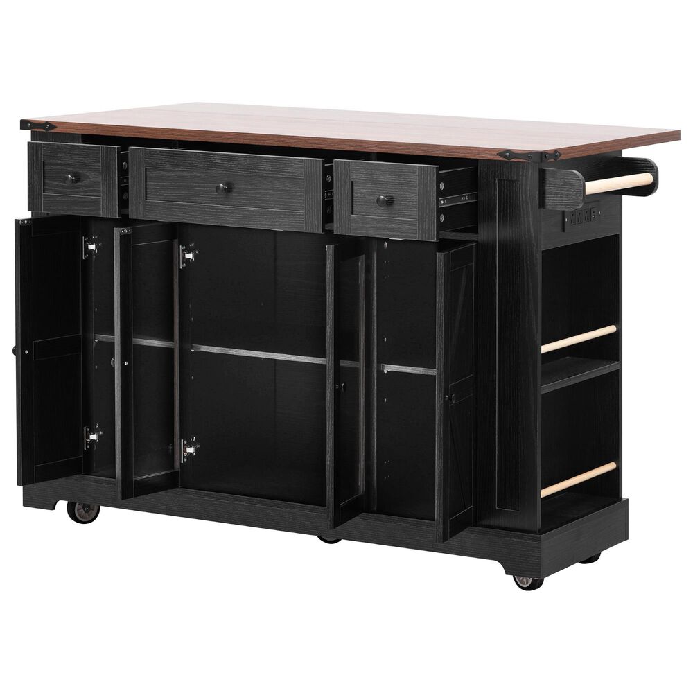HOMLUX 53" Farmhouse Kitchen Island with Two Tempered Glass Cabinet Doors in Black, , large