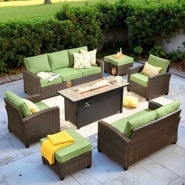 HOMLUX 7-Piece Patio Conversation Set with Fire Pit Table in Green, , large