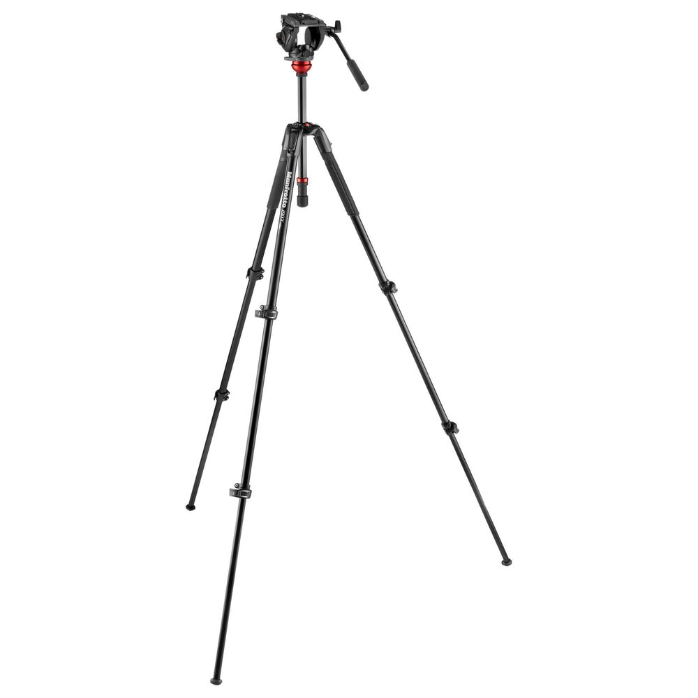 Manfrotto 500 Fluid Video Head Flat Base with 190X Video Aluminum Tripod in Black, , large