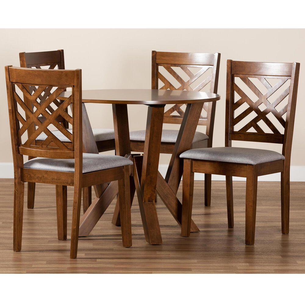 Baxton Studio Elise 5-Piece Dining Set in Grey/Walnut, , large