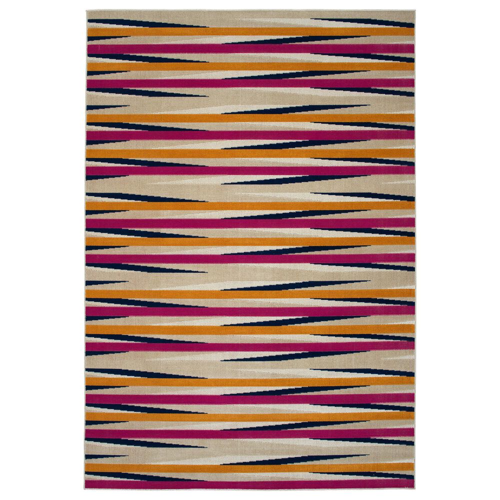 Kaleen Rugs Ostinata 5"3" x 7"3" Pink, Sand, Orange, Navy and Ivory Indoor/Outdoor Area Rug, , large