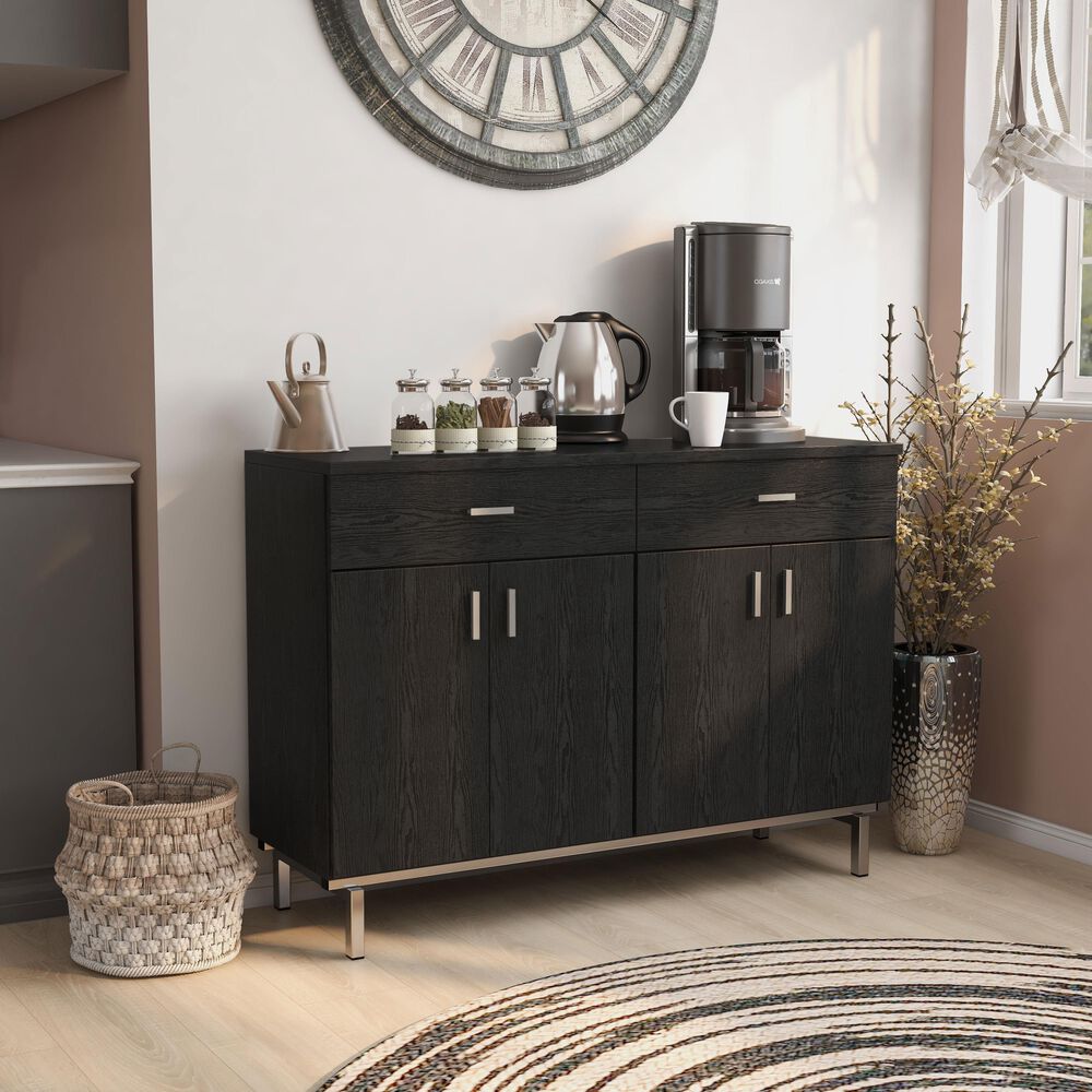 Furniture of America Belcher Buffet in Black and Silver, , large