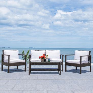 Safavieh Garnen 4-Piece Patio Living Set in Brown/White, , large