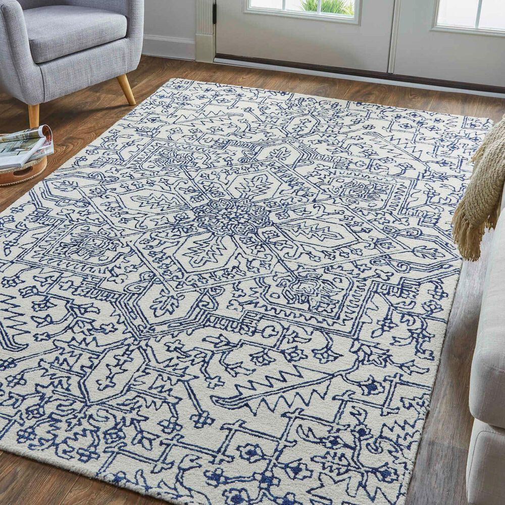 Feizy Belfort 8&#39; x 10&#39; Ivory and Navy Area Rug, , large
