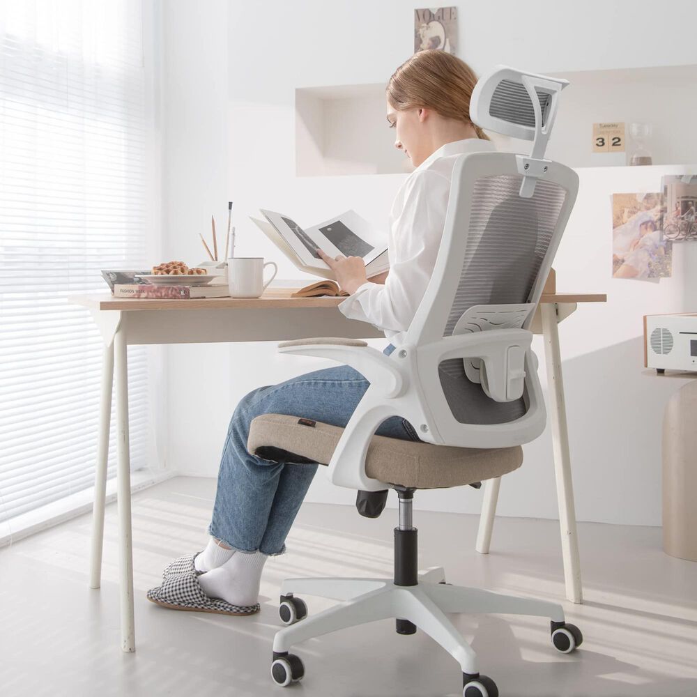 HOMLUX Swivel Ergonomic Office Chair with Headrest Lumbar Support in Beige, , large