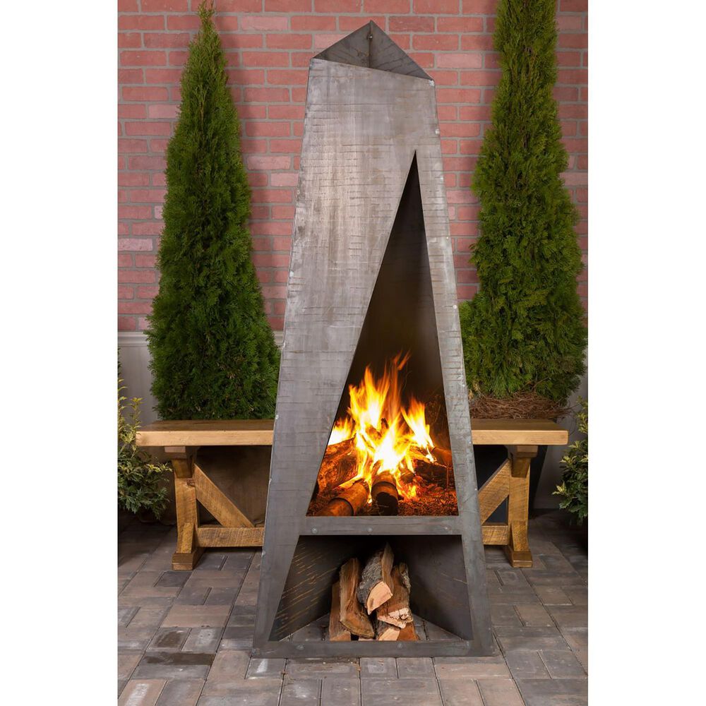 Napa East Collection Night Torch Outdoor Fireplace in Raw Steel, , large