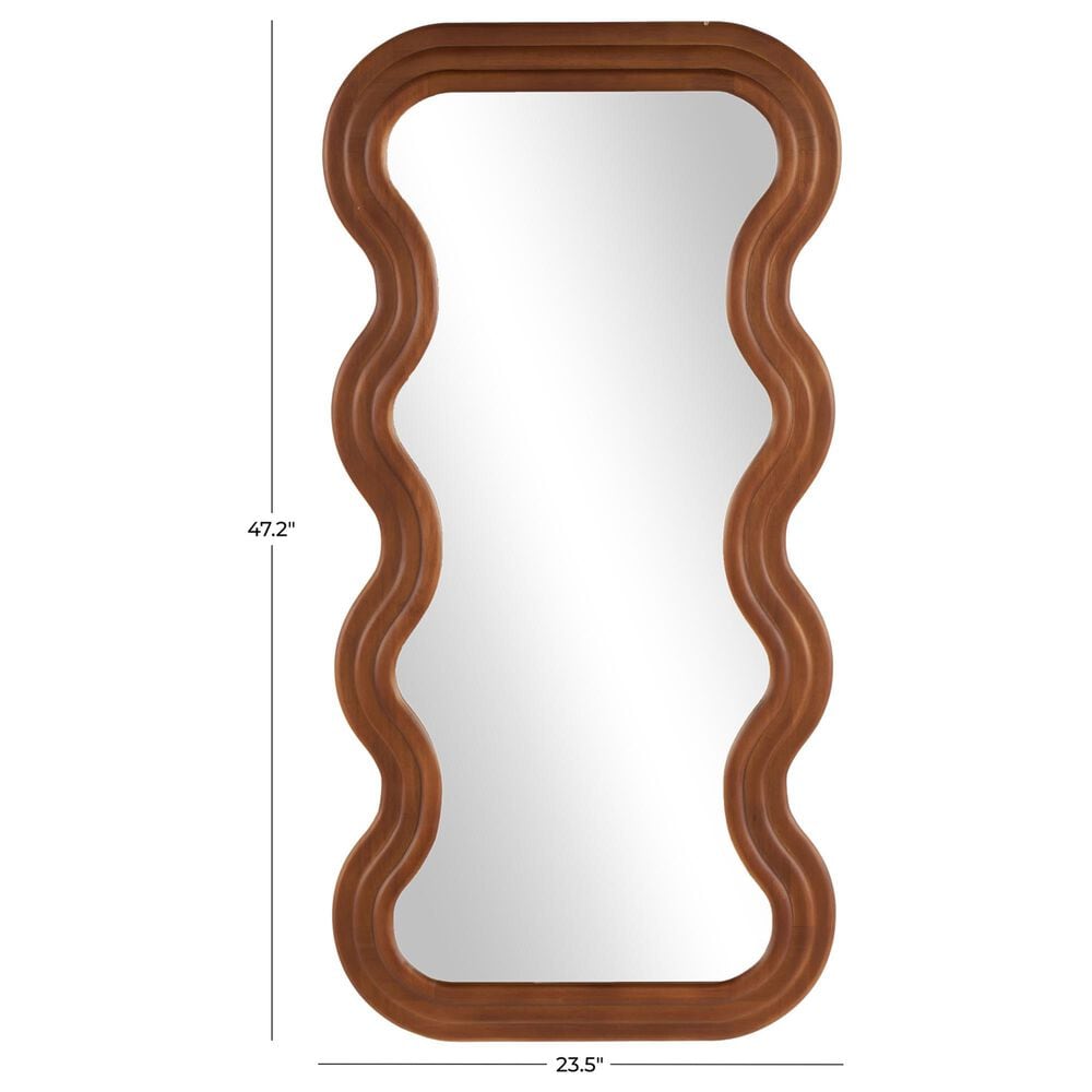 Maple and Jade 39&quot; Wood Abstract Wavy Wall Mirror in Brown, , large