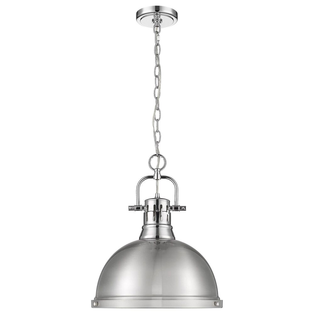 Golden Lighting Duncan 1-Light Pendant with Chain and Pewter Shade in Chrome, , large