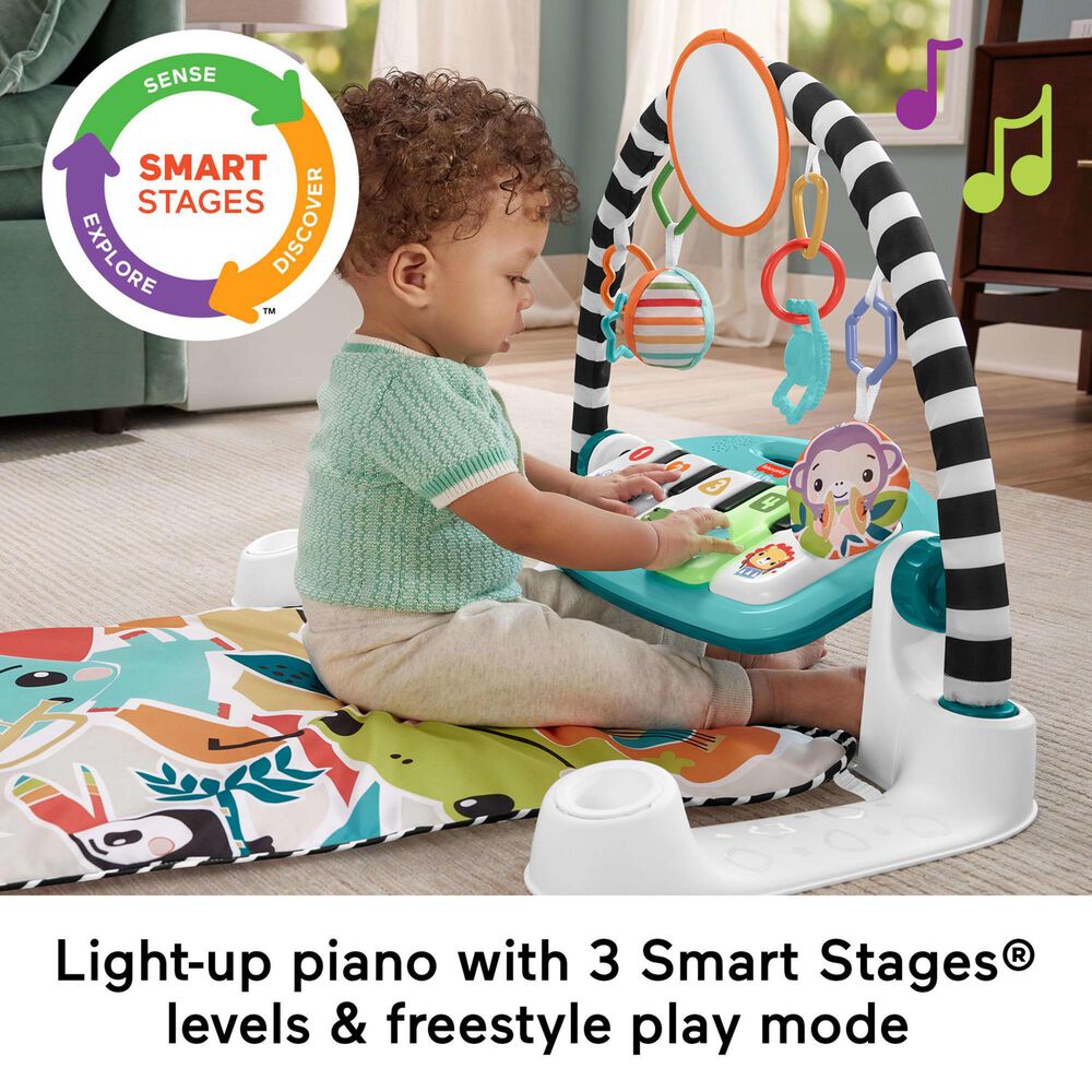 Fisher Price Glow and Grow Kick and Play Piano Gym Baby Playmat with Musical Learning Toy in Blue, , large
