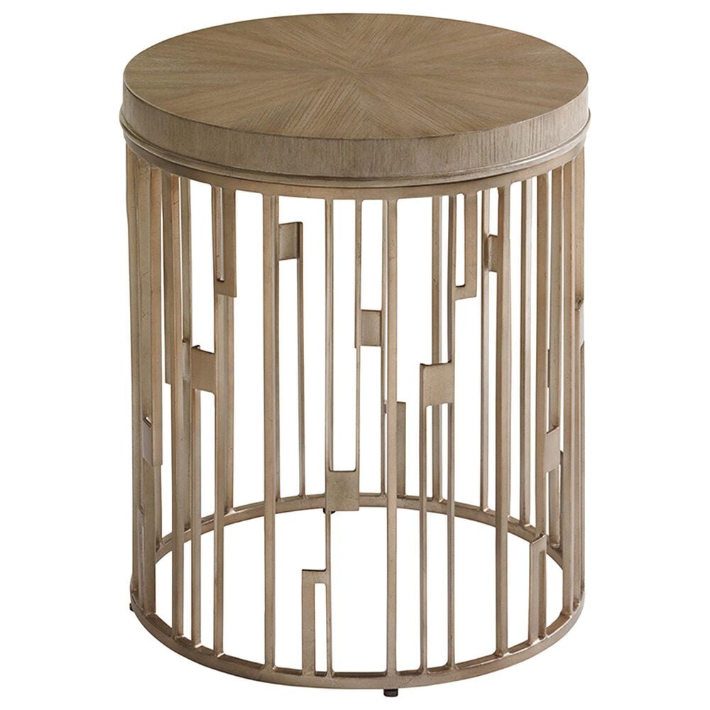 Lexington Furniture Shadow Play Studio Round Accent Table in Taupe Gray and Burnished Silver, , large