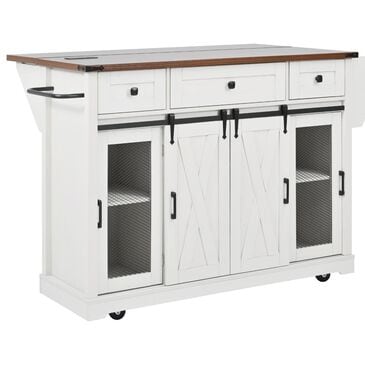 HOMLUX 58" Kitchen Island with Drop Leaf in White and Brown, , large