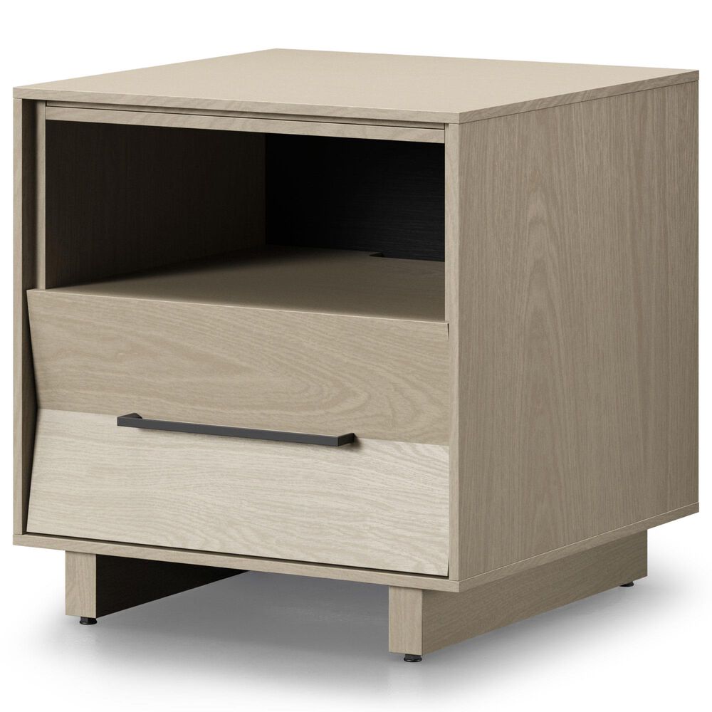 BDI Kava 20" 1-Drawer Nightstand in Washed Oak with Outlets and USB Ports, , large