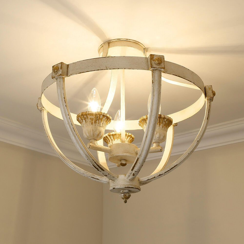 Golden Lighting Jules 3-Light Semi-Flush in Antique Ivory, , large