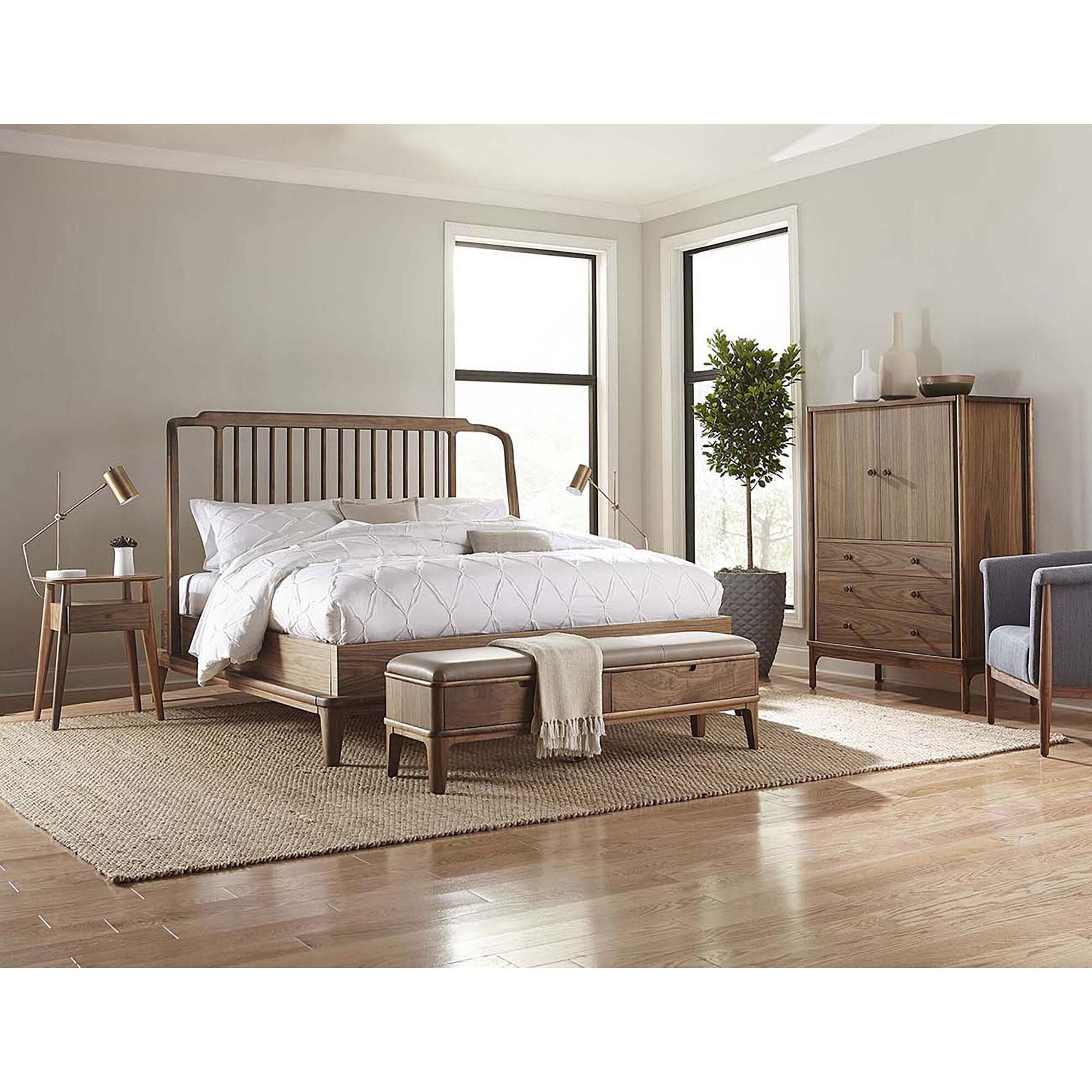Stickley Furniture Walnut Grove Bench with Salvador Dove Leather