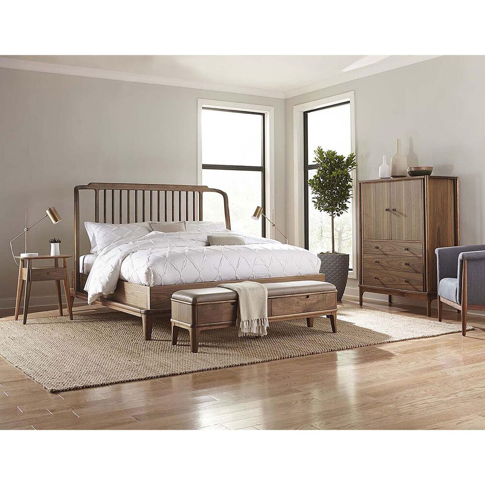 Stickley Furniture Walnut Grove Bench with Salvador Dove Leather Cushion in Walnut, , large