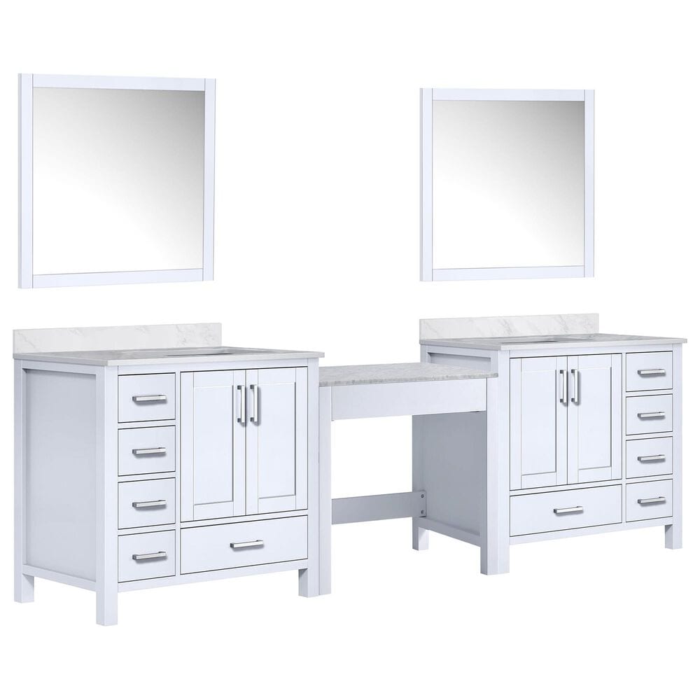 Lexora Home Coraline 102" Double Bathroom Vanity in Navy Blue with White Carrara Marble Top, Rectangular Sinks and 34" Mirrors, , large