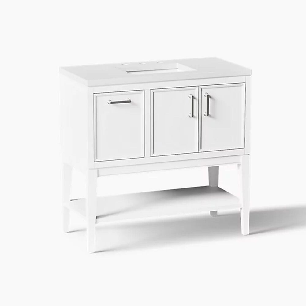 Kohler Winnow 36" Single Bathroom Vanity in White with 2 cm White Quartz Top, , large