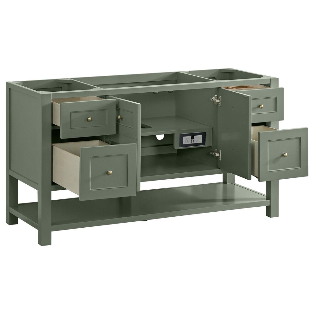 James Martin Vanities Breckenridge 60" Single Bathroom Vanity in Smokey Celadon with 3 cm Eternal Jasmine Pearl Quartz Top, Rectangular Sink and FreePower Wireless Charger, , large