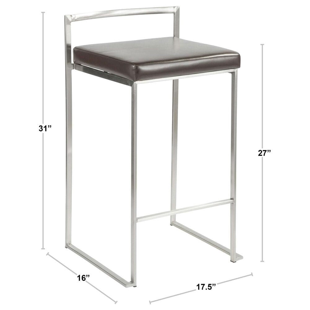 Lumisource Fuji Stackable Counter Stool with Camel Faux Leather Cushion in Brushed Stainless Steel &#40;Set of 2&#41;, , large