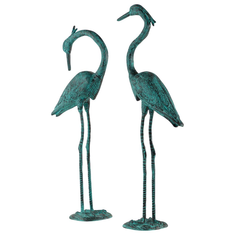 Maple and Jade Coastal Crane Garden Sculpture in Green (Set of 2), , large
