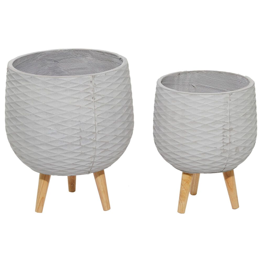 Maple and Jade Contemporary Ceramic Planter Light Grey Set of 2, , large