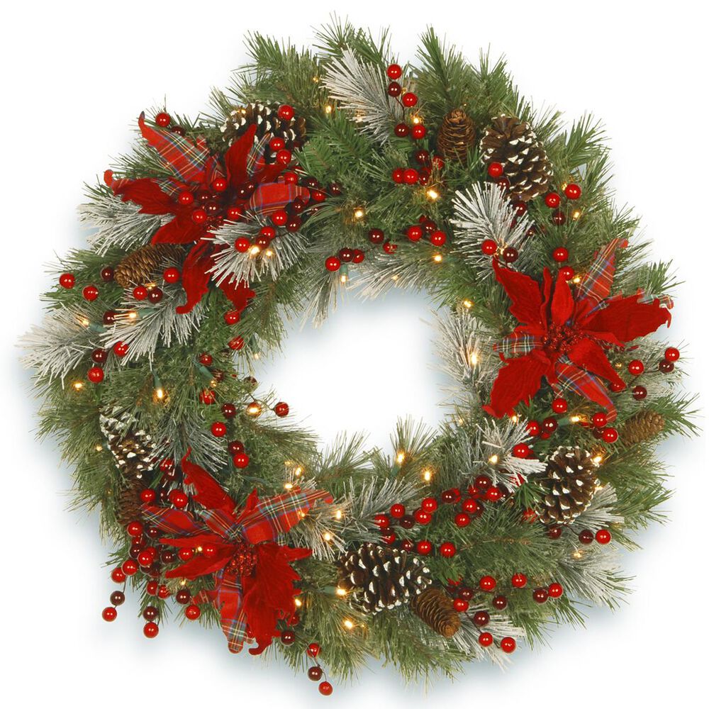 National Tree 30" Decorative Collection Tartain Plaid Wreath with Warm White LED Lights, , large