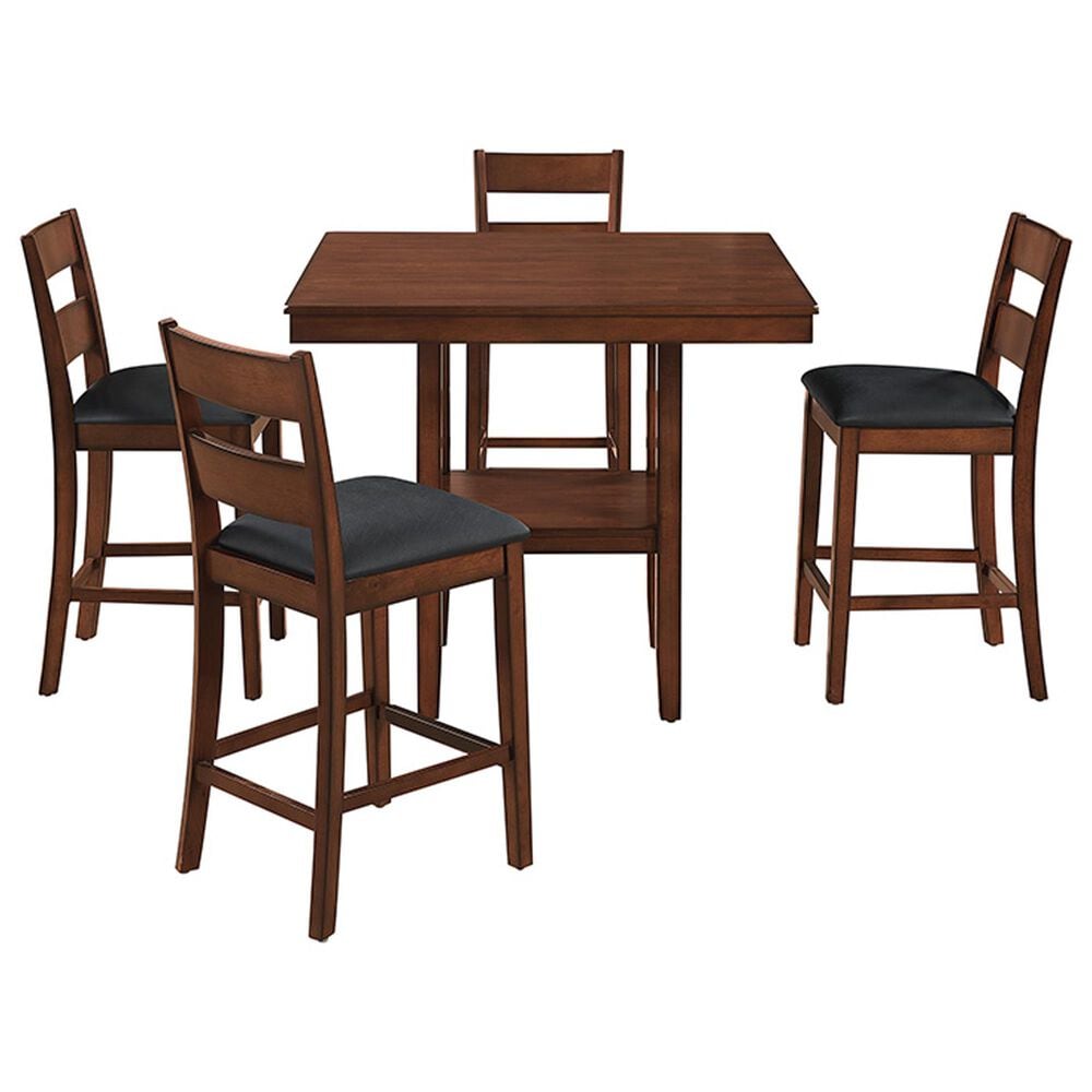 Valor Living Carlson 5-Piece Square Counter Height Dining Set in Walnut, , large