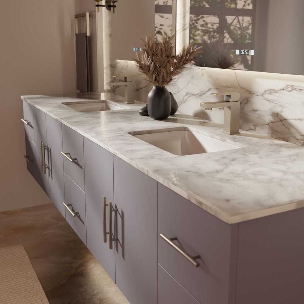 Lexora Home Geneva 84" Double Bathroom Vanity in Dark Grey with 2 cm White Carrara Marble Top and Rectangular Sinks, , large