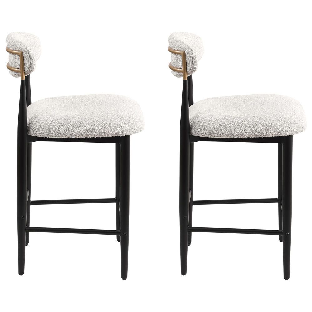 Morden Fort 26" Armless Counter Stool with White Boucle Fabric in Black and Gold (Set of 2), , large
