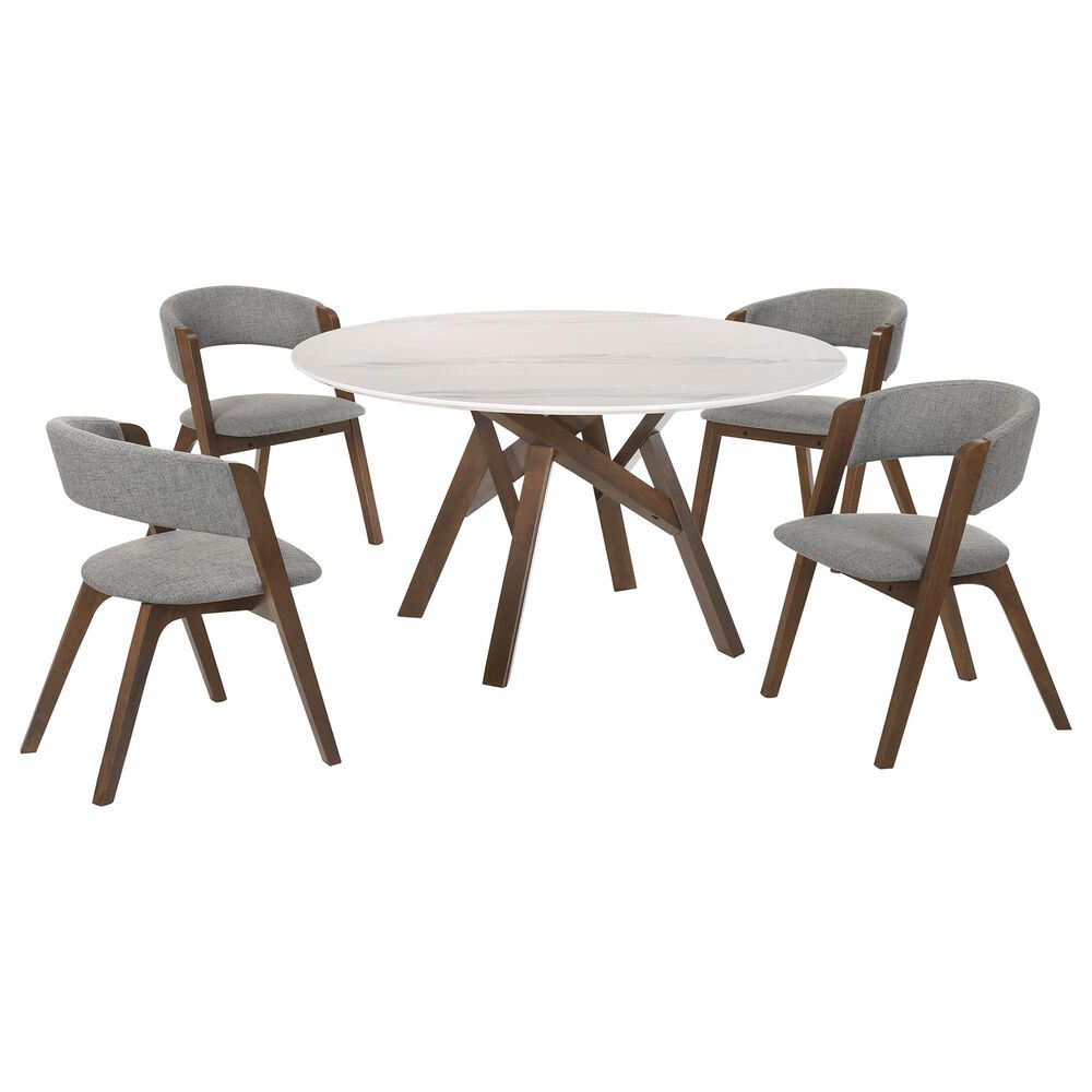 Blue River Venus and Rowan 5-Piece Dining Set with Gray Cushion in Walnut and White, , large