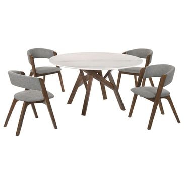 Blue River Venus and Rowan 5-Piece Dining Set with Gray Cushion in Walnut and White, , large