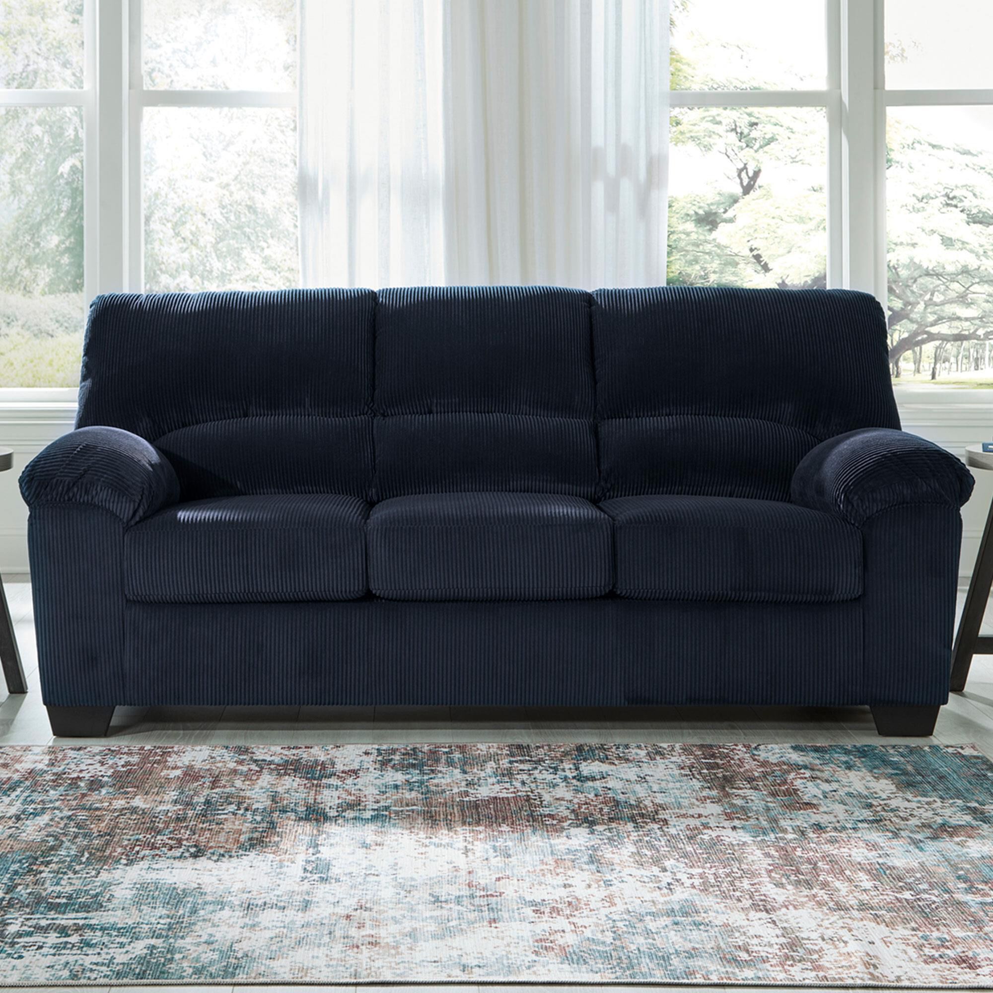 Ashley SimpleJoy Stationary Sofa in Navy