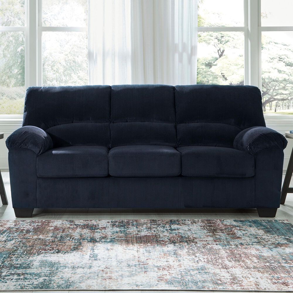 Ashley SimpleJoy Stationary Sofa in Navy, , large