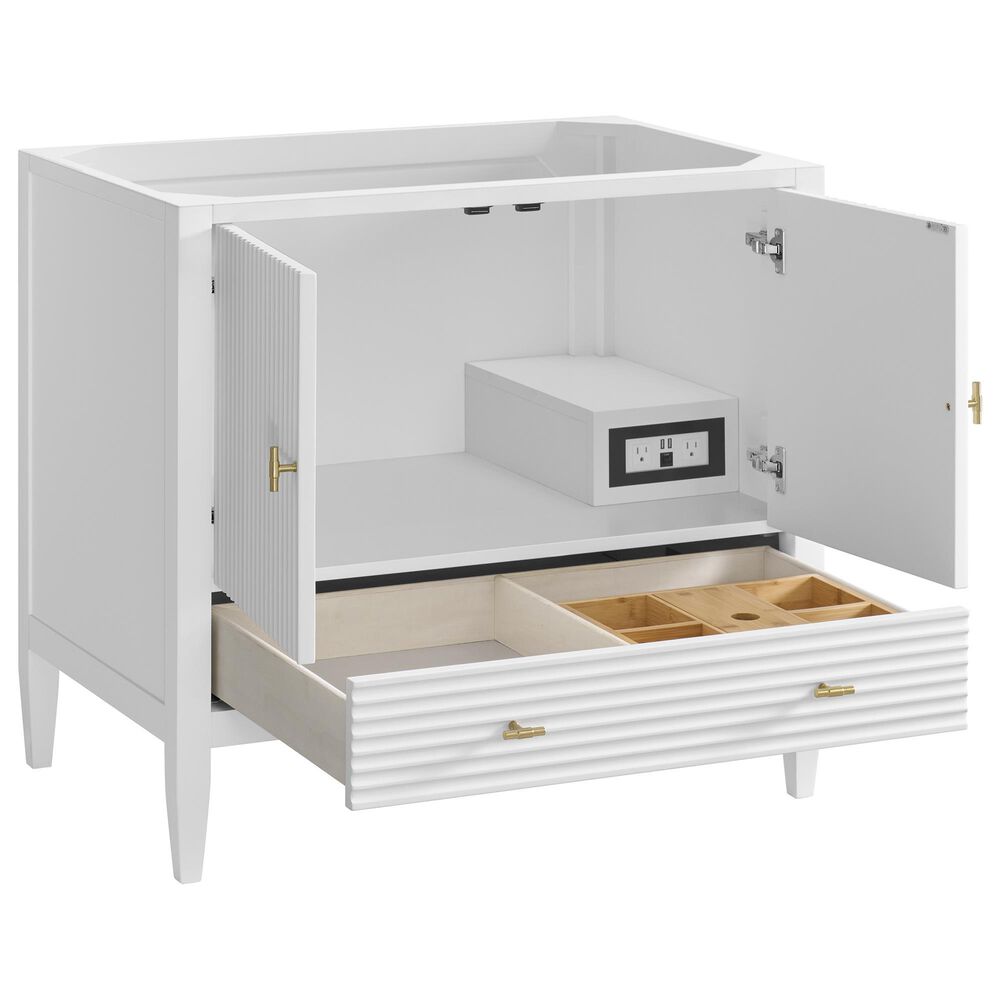 James Martin Vanities Myrrin 36&quot; Vanity in Bright White with 3 cm Victorian Silver Quartz Top, , large