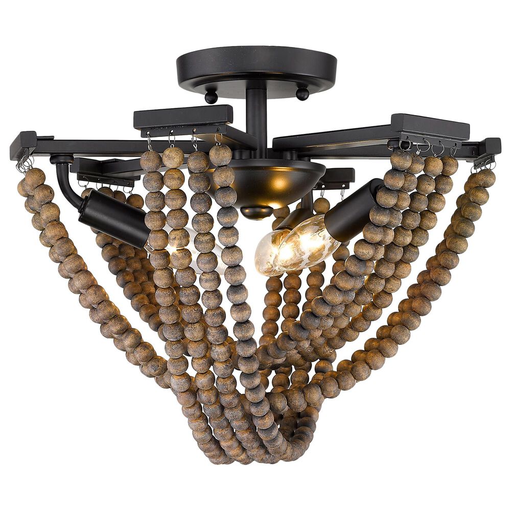 Golden Lighting Samba 3-Light Semi-Flush with Wooden Accent Beads in Matte Black, , large
