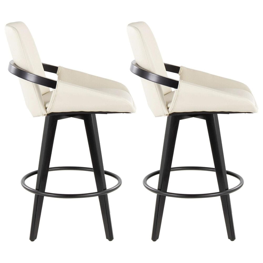 LumiSource Cosmo 26" Swivel Counter Stool with Cream Upholstery in Black (Set of 2), , large