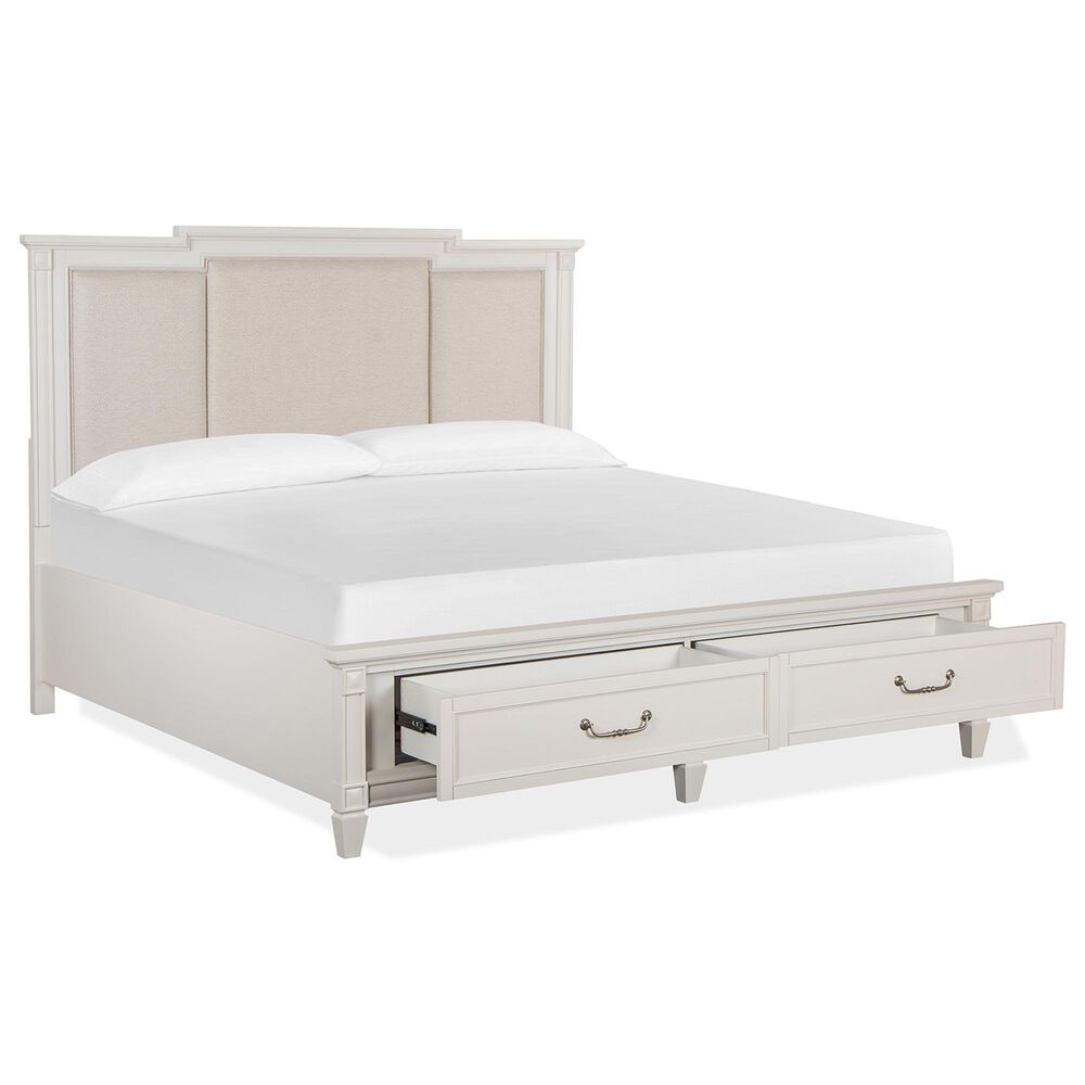 Nicolette Home Willowbrook King Storage Bed with Upholstered Headboard in Egg Shell White, , large