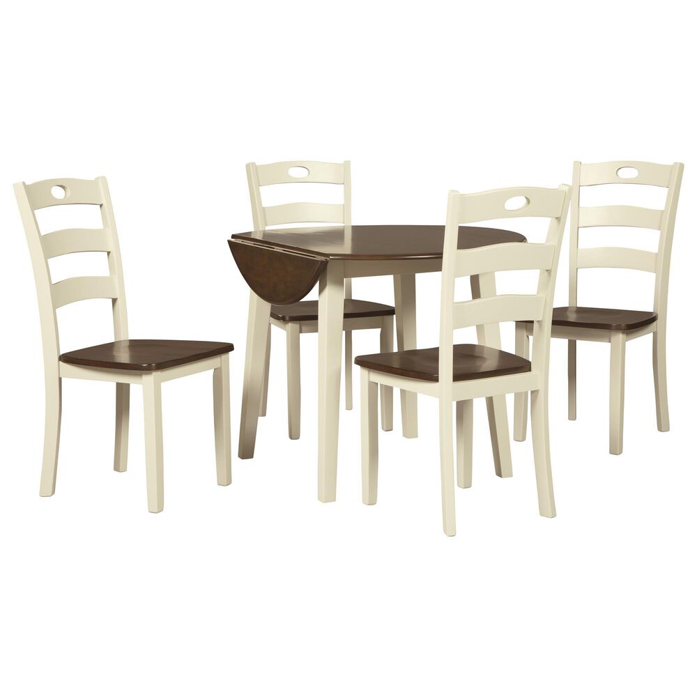 Ashley Woodanville Round Dining Table with 2 Drop Leaves in Cream and Brown - Table Only, , large