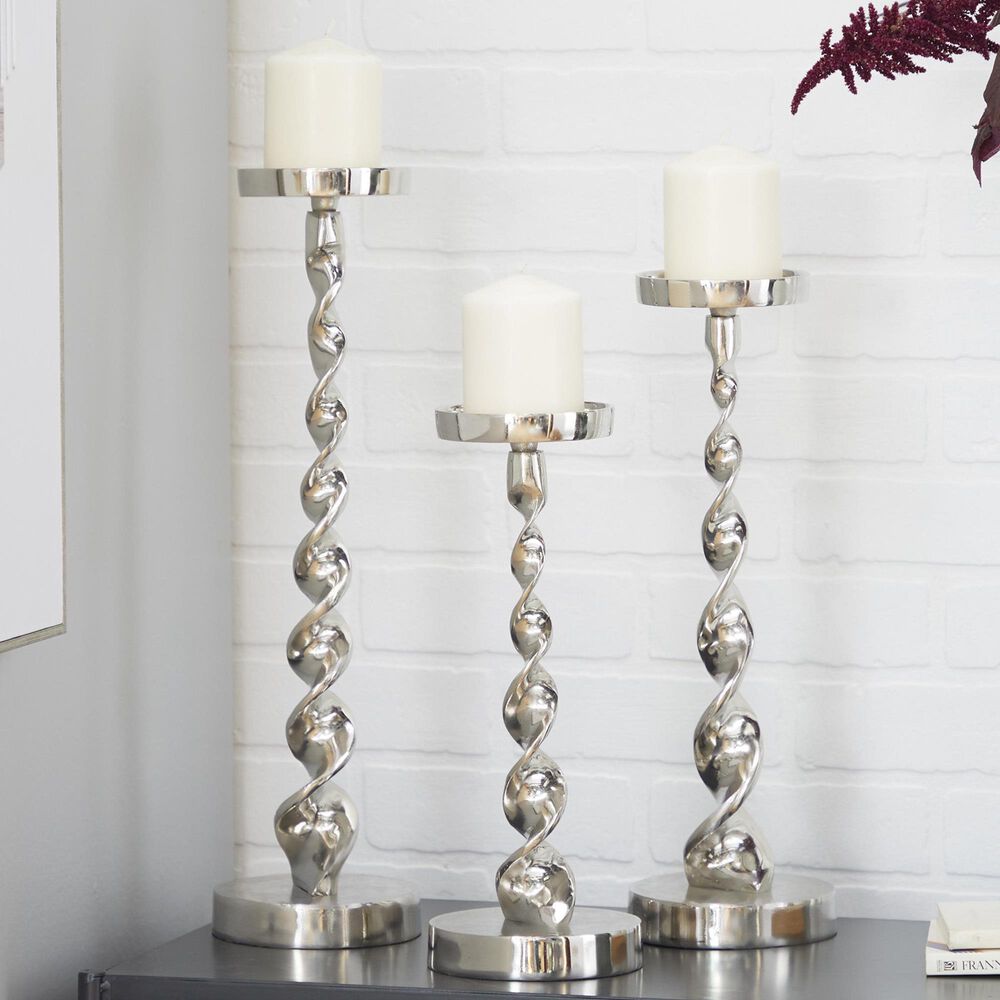 Maple and Jade Candle Holder in Polished Silver &#40;Set of 3&#41;, , large