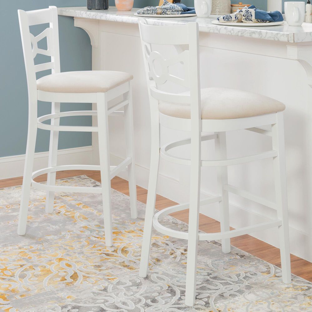 Linon Home Decor Teresa Bar Stool with Gray Cushion in White (Set of 2), , large