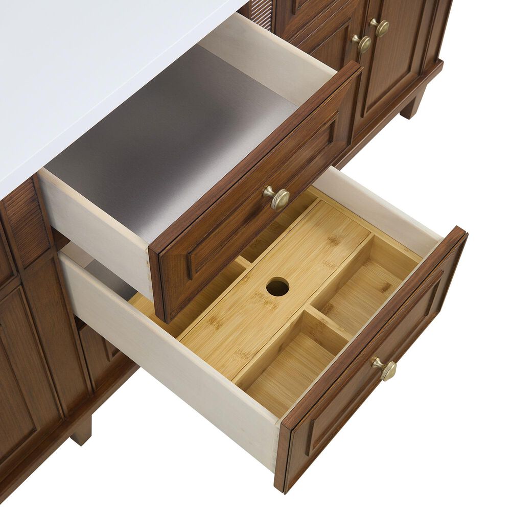 James Martin Vanities Lorelai 72&quot;Double Vanity in Mid-Century Walnut with 3 cm Victorian Silver Quartz Top, , large