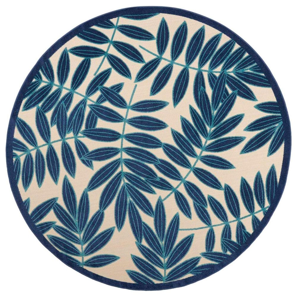 Nourison Aloha Floral 7"10" Round Navy Indoor/Outdoor Area Rug, , large