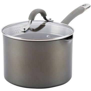 Circulon Cookware 3 Quart Covered Straining Saucepan with Pour Spouts in Oyster Gray, , large