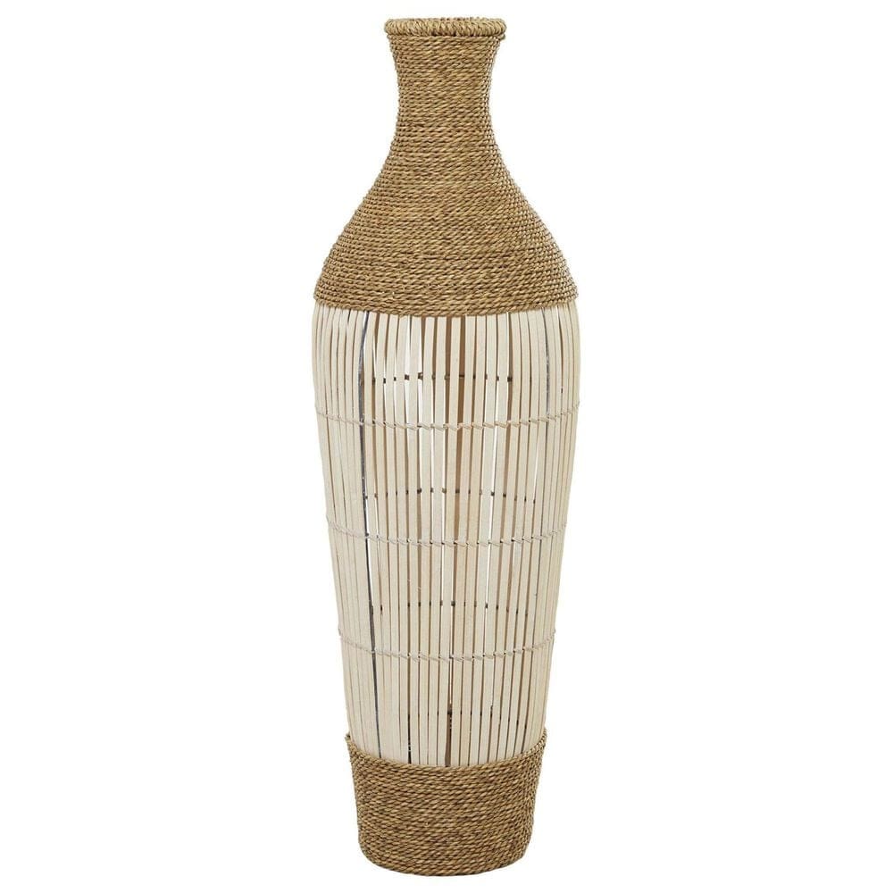 Maple and Jade 40&quot; Handmade Decorative Vase in White, Natural Brown and Cream, , large