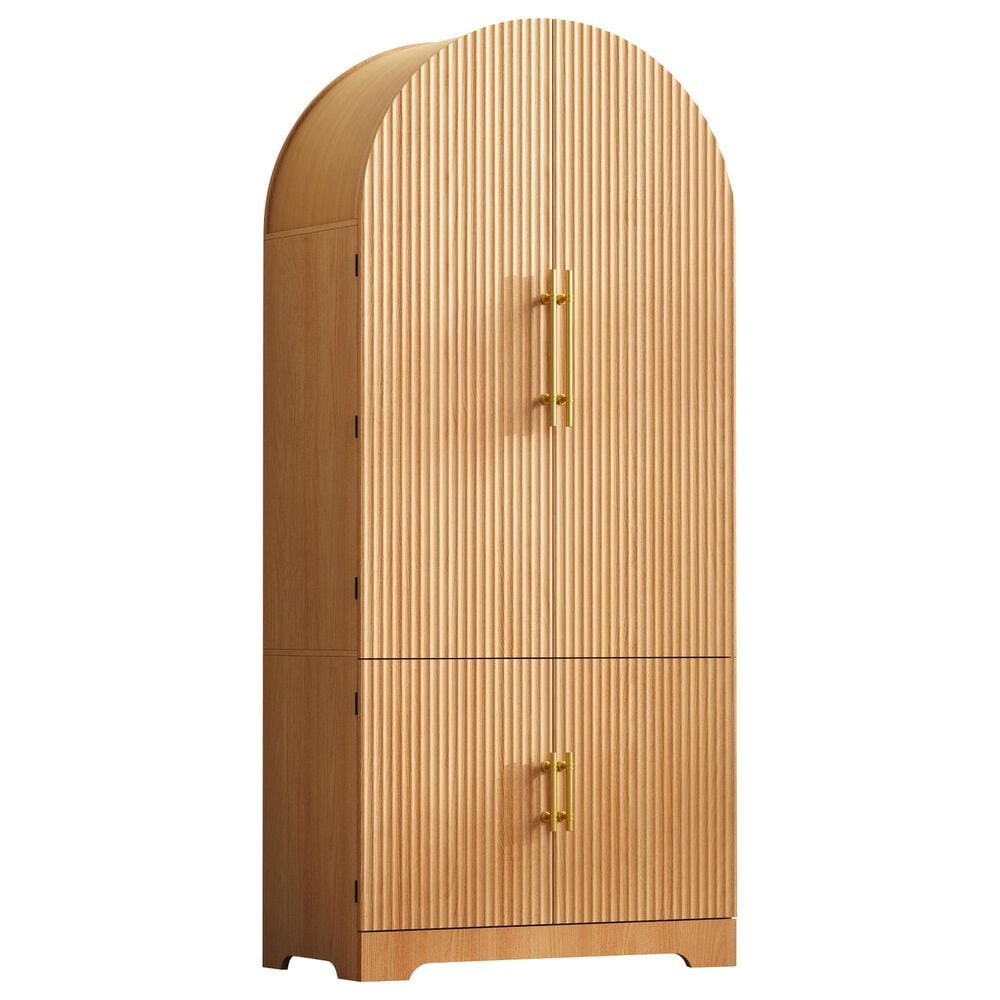 HOMLUX 72" Tall Arched Kitchen Pantry Cabinet in Natural, , large