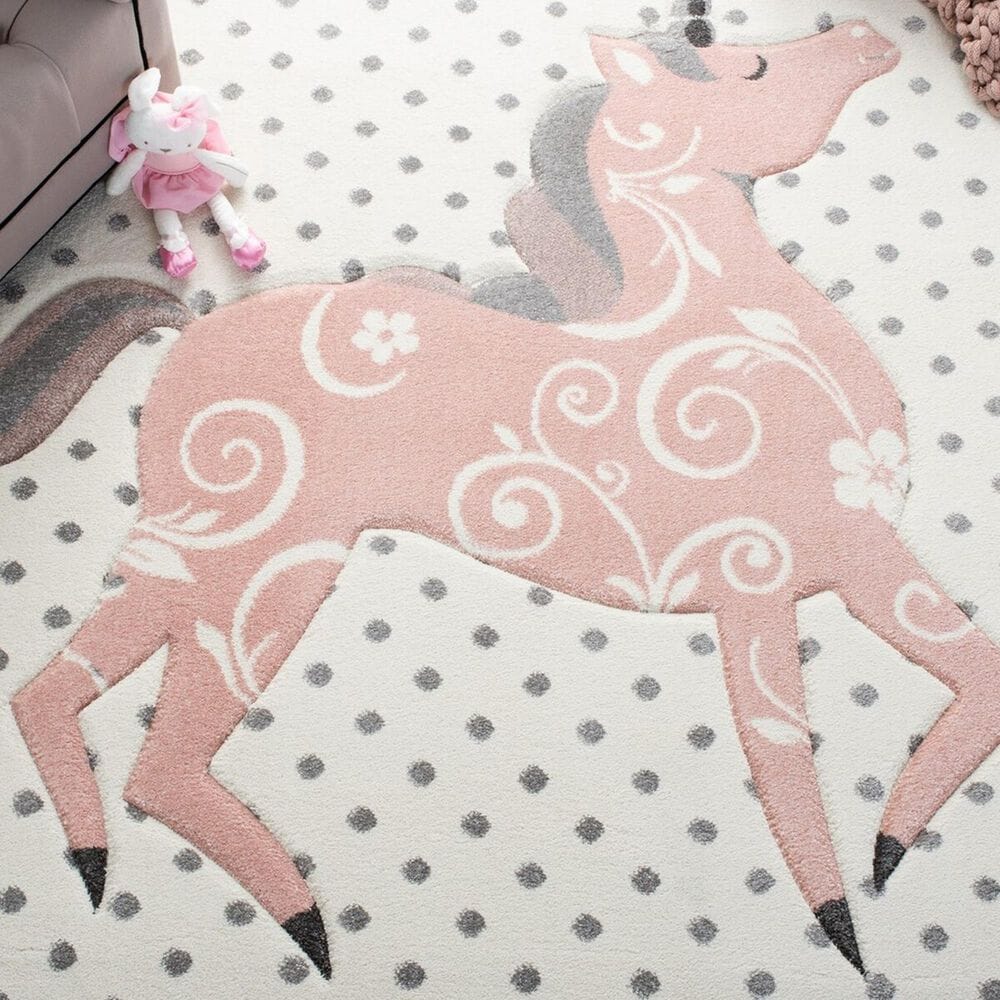 Safavieh Carousel 4&#39; x 6&#39; Ivory, Grey and Pink Kids  Area Rug, , large